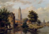 Bartholomeus Johannes Van Hove - View Of A Riverside Dutch Town